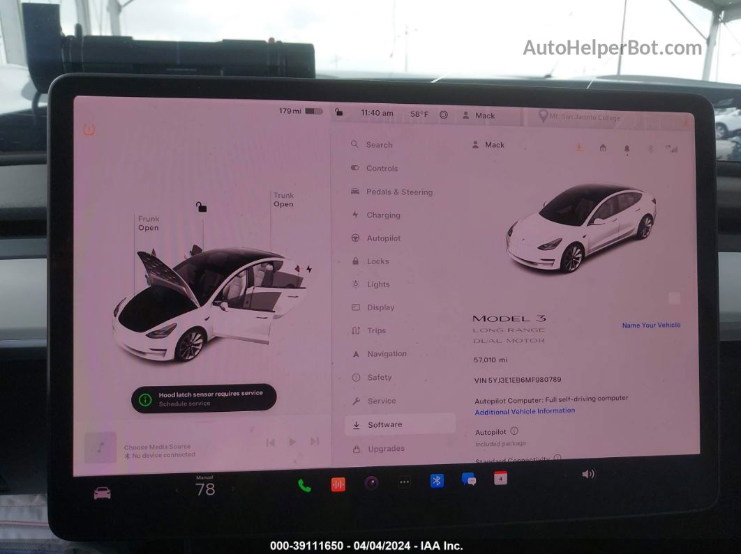 2021 Tesla Model 3 Long Range Dual Motor All-wheel Drive Белый vin: 5YJ3E1EB6MF980789