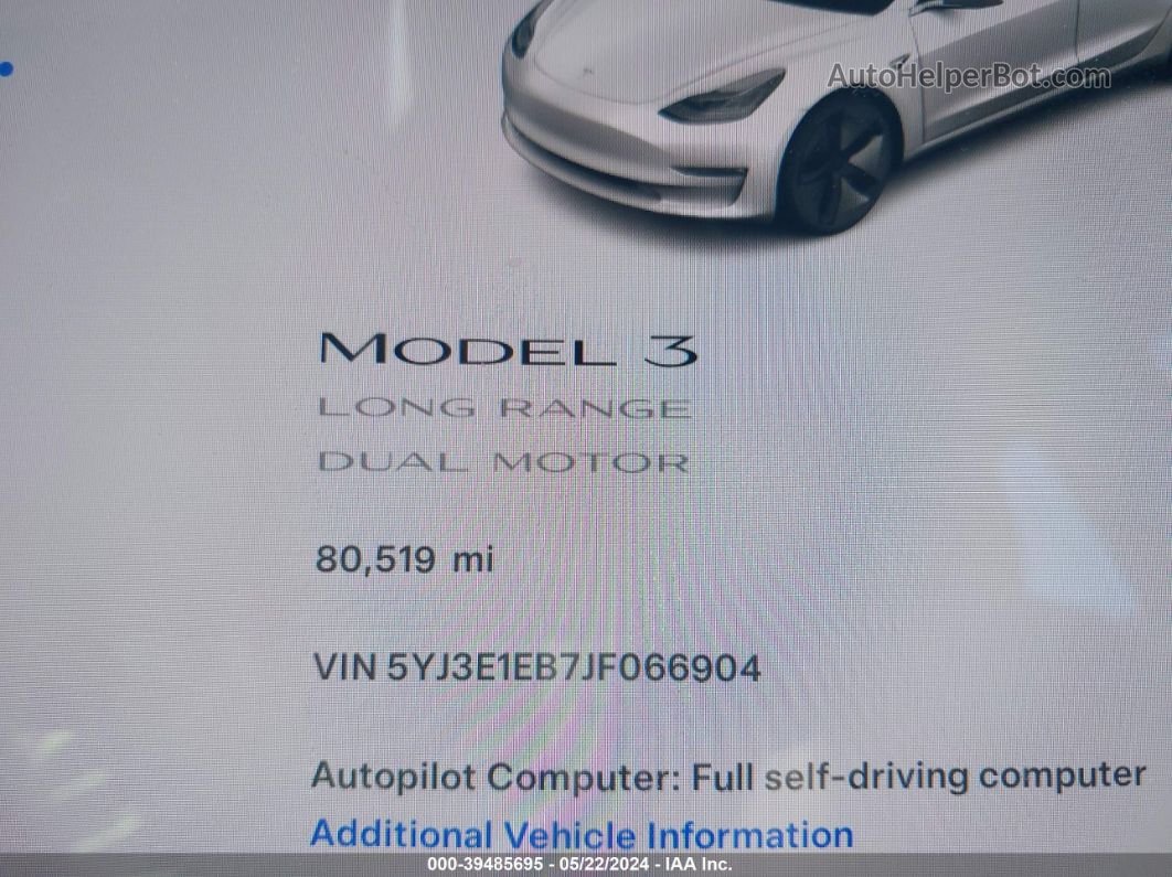 2018 Tesla Model 3 Long Range/performance Белый vin: 5YJ3E1EB7JF066904