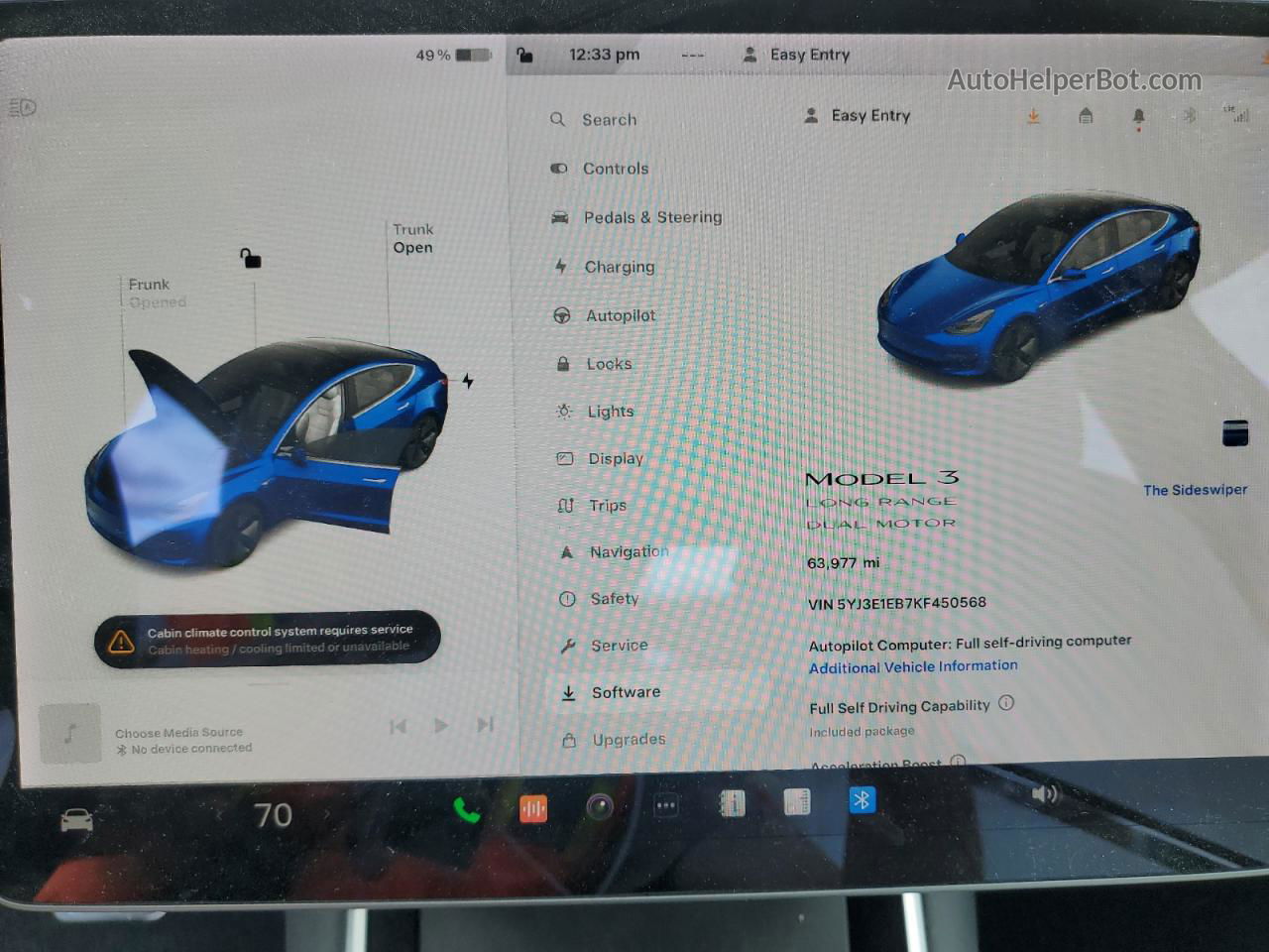 2019 Tesla Model 3  Blue vin: 5YJ3E1EB7KF450568