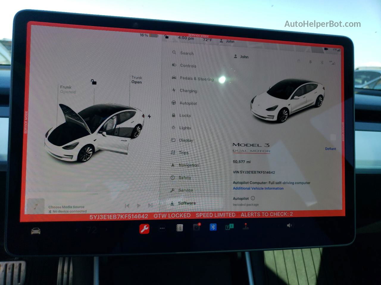 2019 Tesla Model 3  Белый vin: 5YJ3E1EB7KF514642