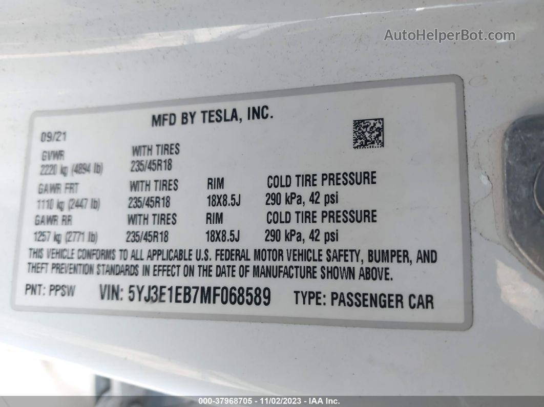 2021 Tesla Model 3 Long Range Dual Motor All-wheel Drive Green vin: 5YJ3E1EB7MF068589