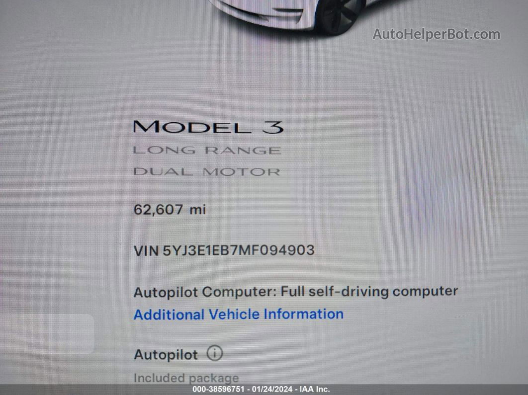 2021 Tesla Model 3 Long Range Dual Motor All-wheel Drive Белый vin: 5YJ3E1EB7MF094903