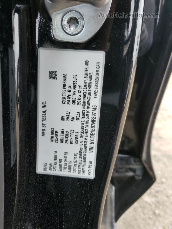 2022 Tesla Model 3  Black vin: 5YJ3E1EB7NF297145