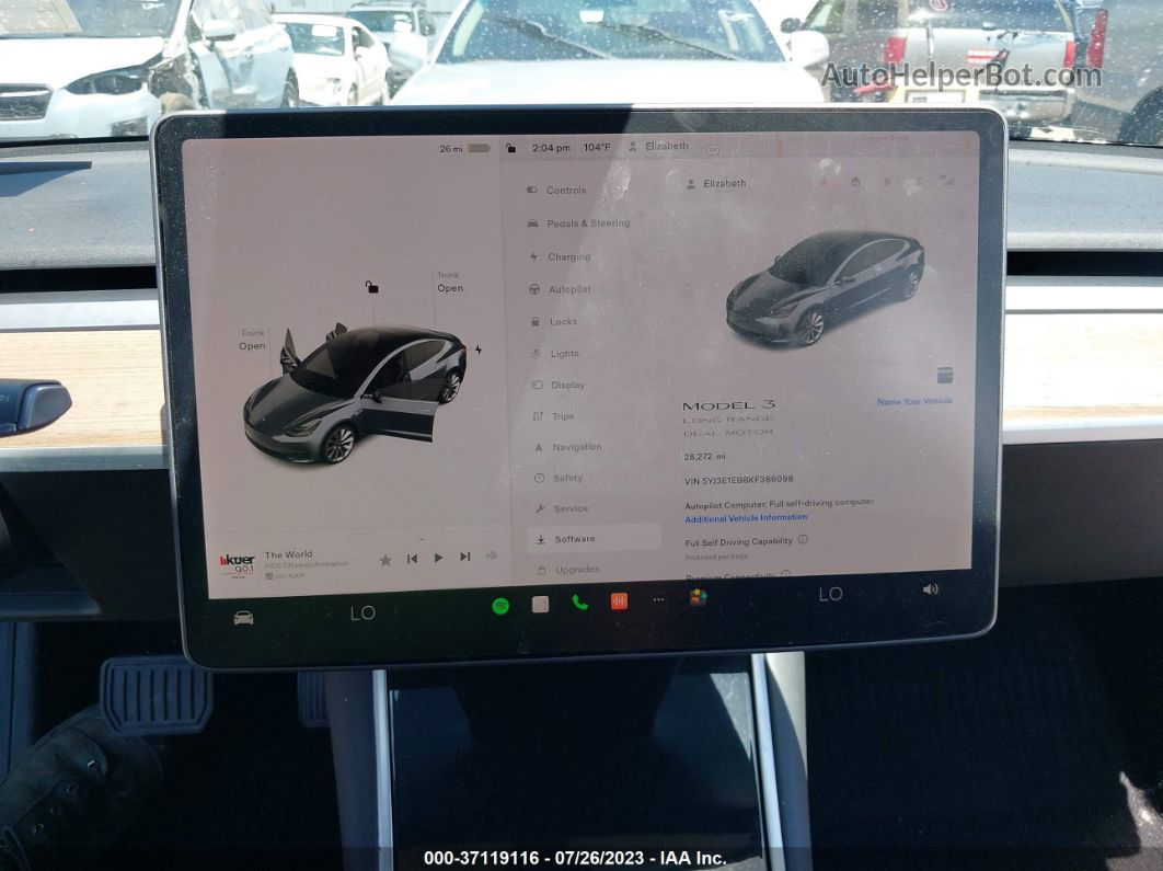 2019 Tesla Model 3 Long Range/performance Gray vin: 5YJ3E1EB8KF389098