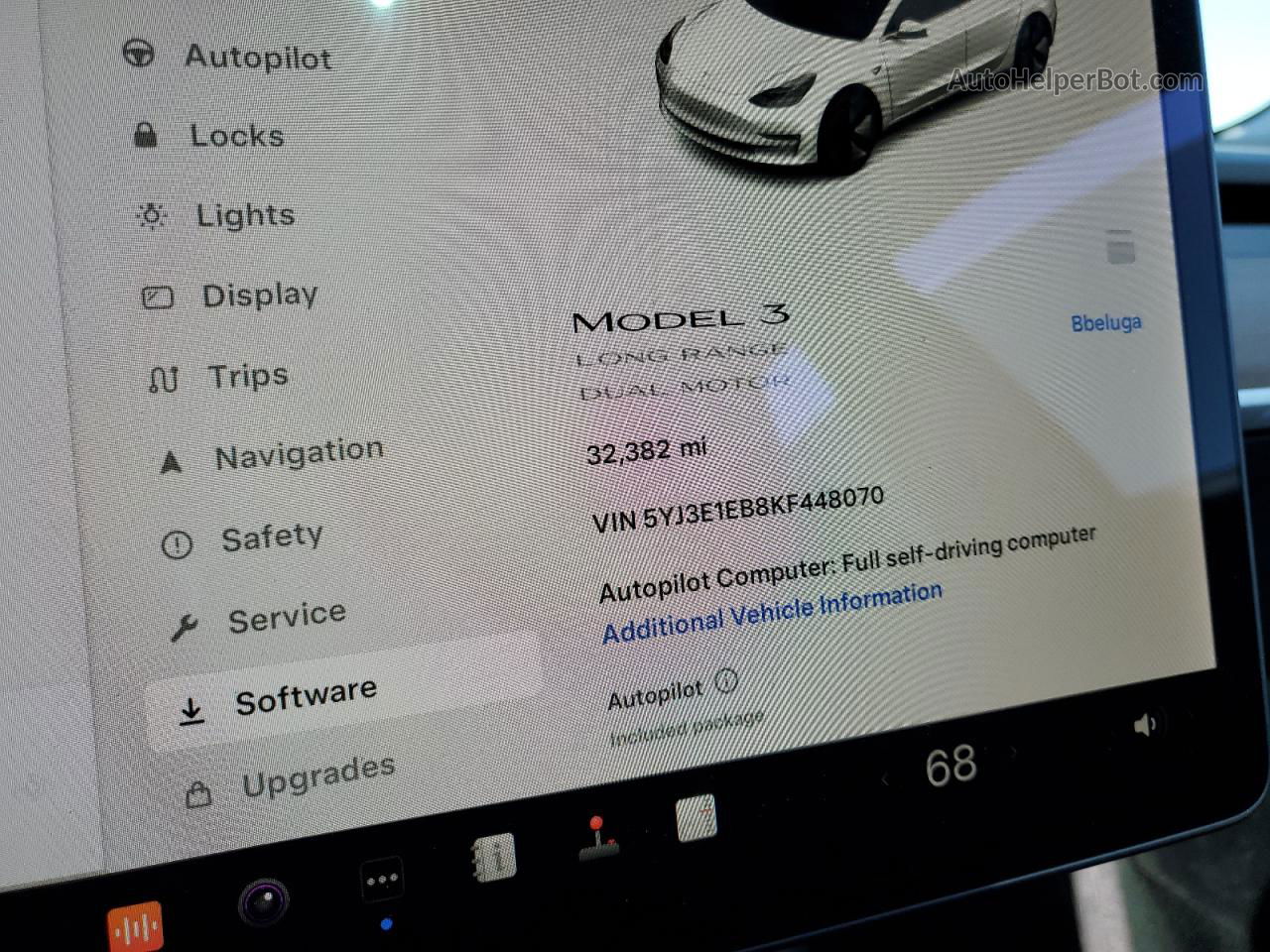 2019 Tesla Model 3  Белый vin: 5YJ3E1EB8KF448070