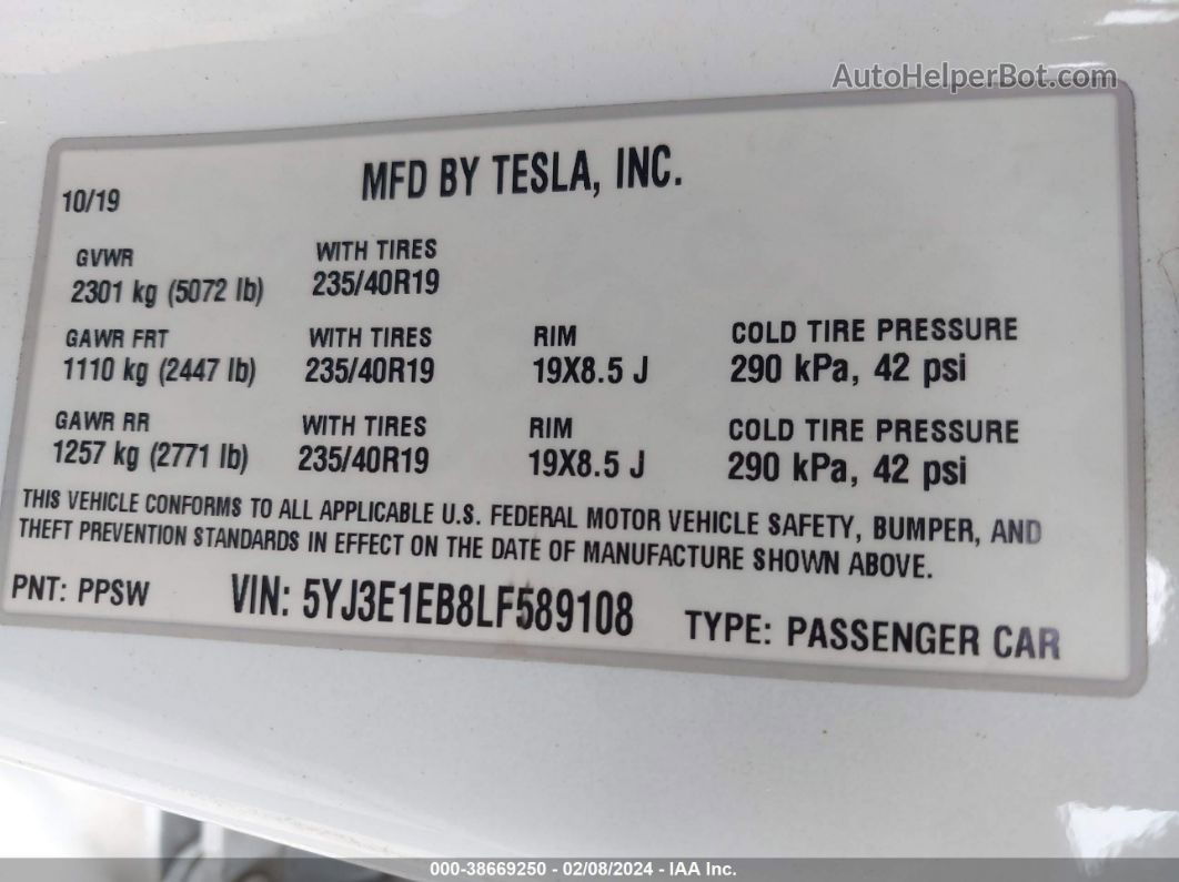 2020 Tesla Model 3 Long Range Dual Motor All-wheel Drive Черный vin: 5YJ3E1EB8LF589108