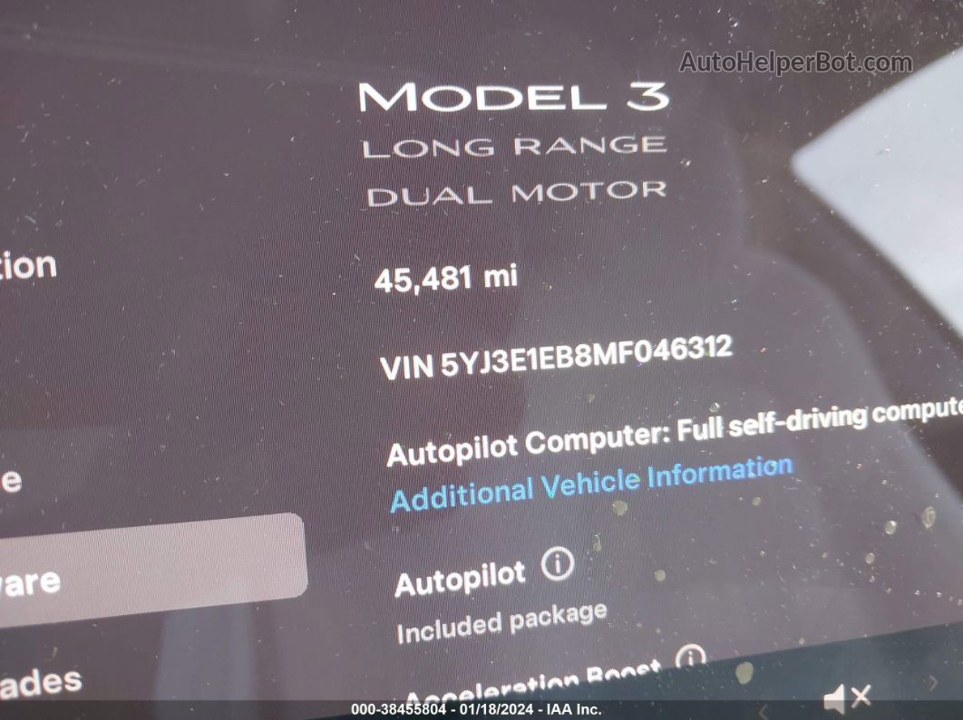 2021 Tesla Model 3 Long Range Dual Motor All-wheel Drive Black vin: 5YJ3E1EB8MF046312