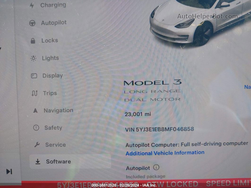 2021 Tesla Model 3 Long Range Dual Motor All-wheel Drive White vin: 5YJ3E1EB8MF046858