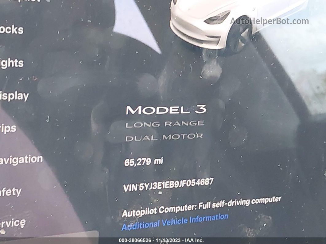 2018 Tesla Model 3 Long Range/performance White vin: 5YJ3E1EB9JF054687