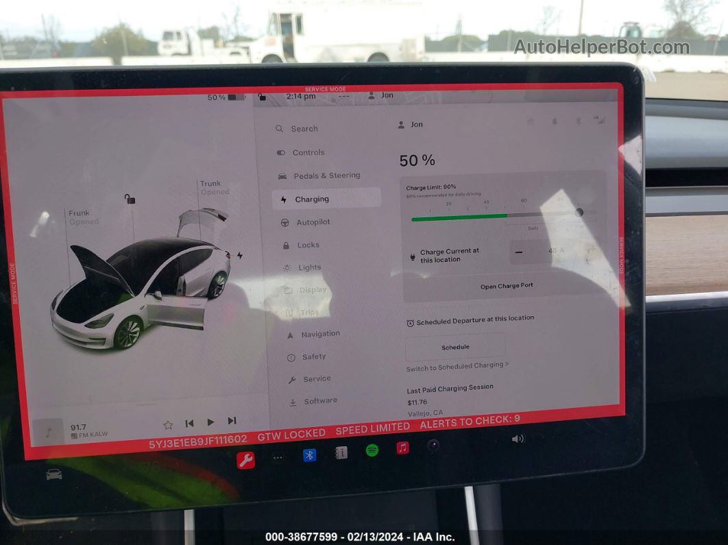 2018 Tesla Model 3 Long Range/performance White vin: 5YJ3E1EB9JF111602