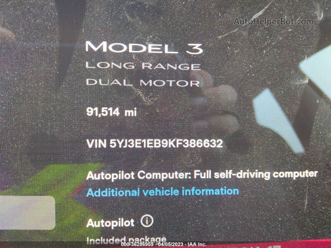 2019 Tesla Model 3 Long Range/performance Gray vin: 5YJ3E1EB9KF386632