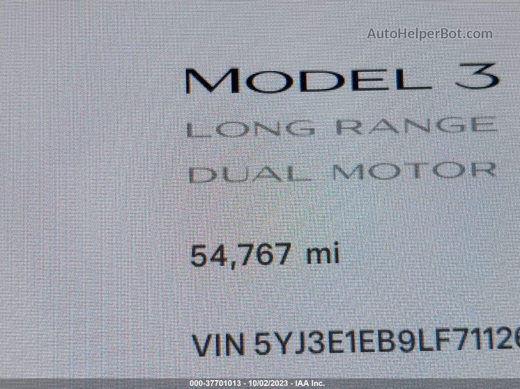 2020 Tesla Model 3 Long Range Синий vin: 5YJ3E1EB9LF711264