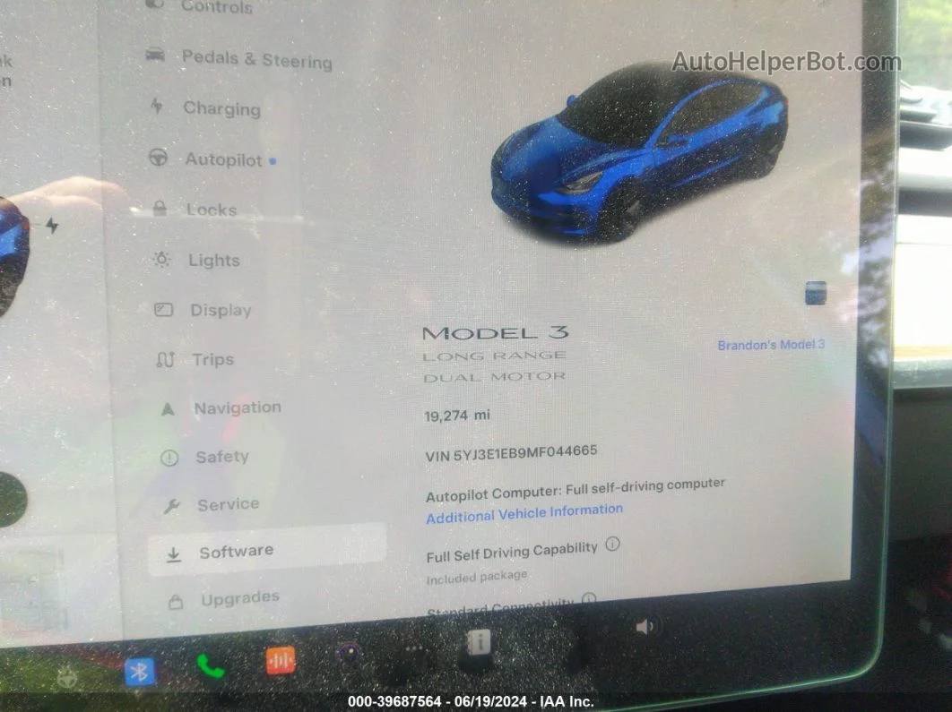 2021 Tesla Model 3 Long Range Dual Motor All-wheel Drive Blue vin: 5YJ3E1EB9MF044665