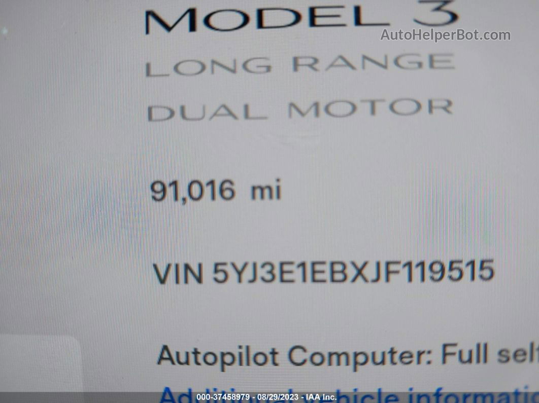 2018 Tesla Model 3 Long Range Gray vin: 5YJ3E1EBXJF119515