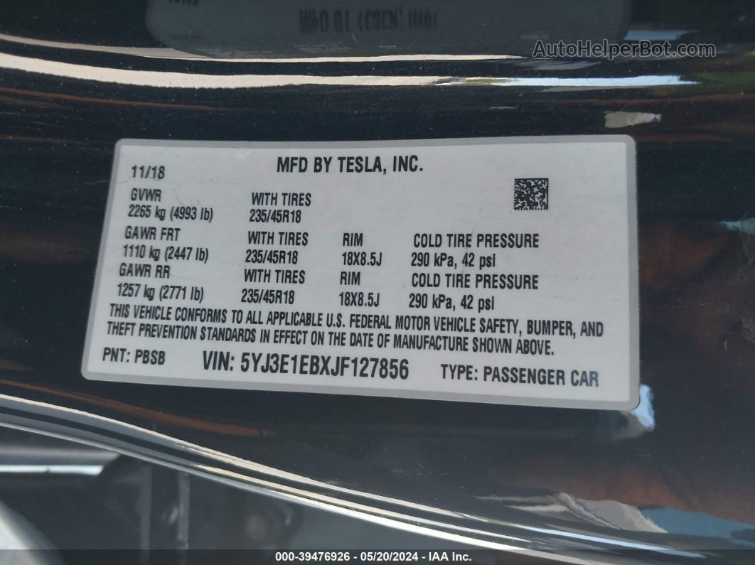 2018 Tesla Model 3 Long Range/performance White vin: 5YJ3E1EBXJF127856