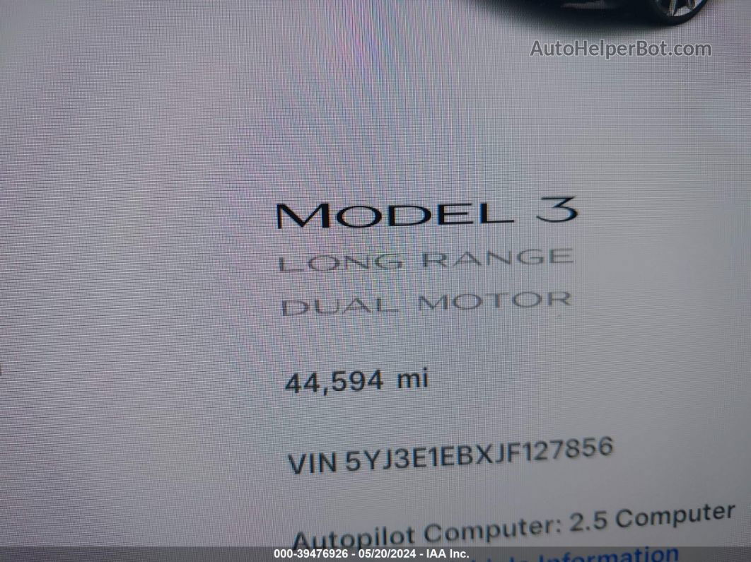 2018 Tesla Model 3 Long Range/performance White vin: 5YJ3E1EBXJF127856