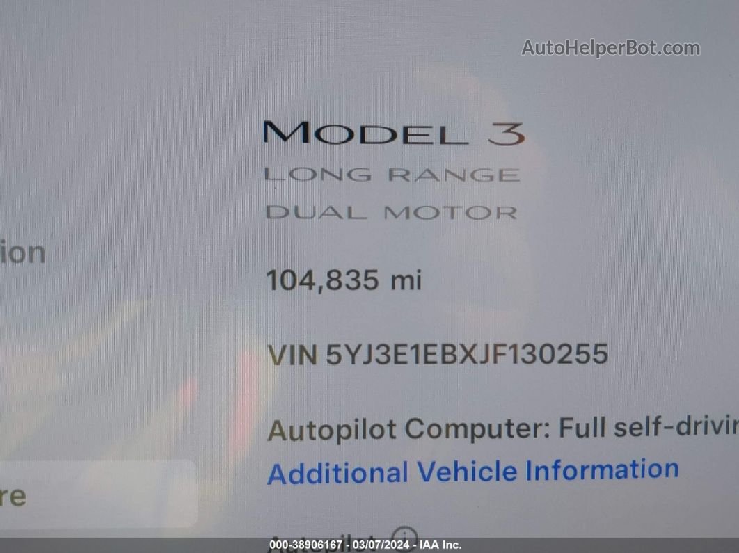 2018 Tesla Model 3 Long Range/performance Синий vin: 5YJ3E1EBXJF130255