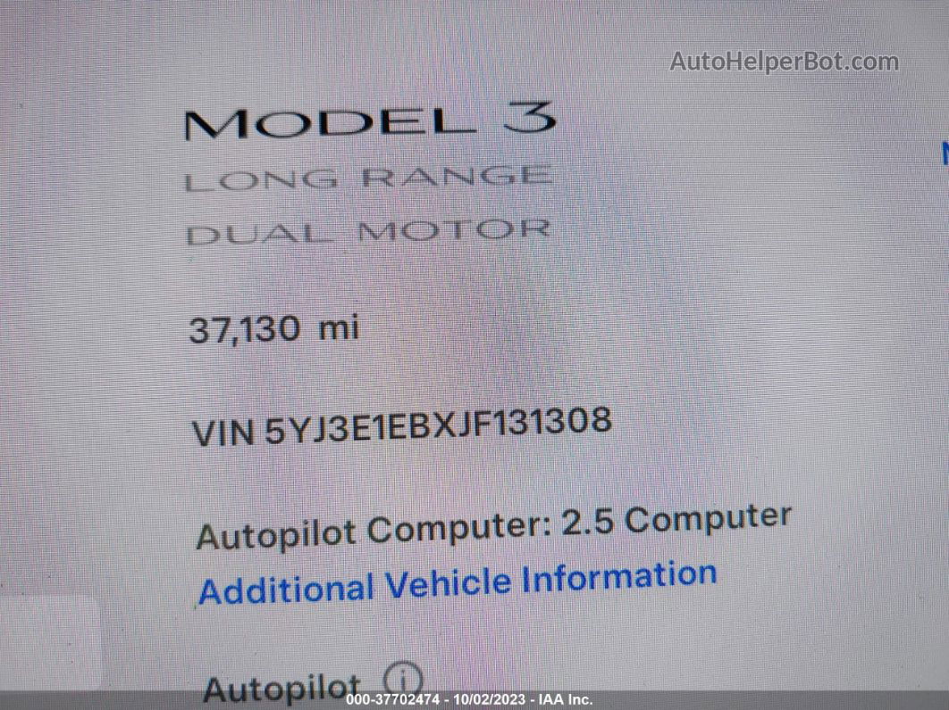 2018 Tesla Model 3 Long Range White vin: 5YJ3E1EBXJF131308