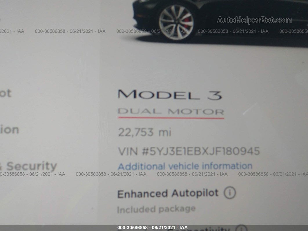 2018 Tesla Model 3 Long Range Black vin: 5YJ3E1EBXJF180945