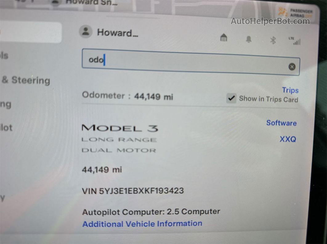 2019 Tesla Model 3   White vin: 5YJ3E1EBXKF193423