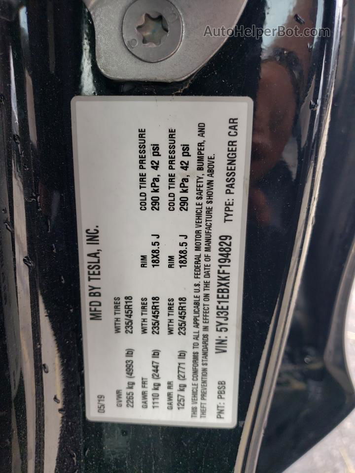 2019 Tesla Model 3  Black vin: 5YJ3E1EBXKF194829