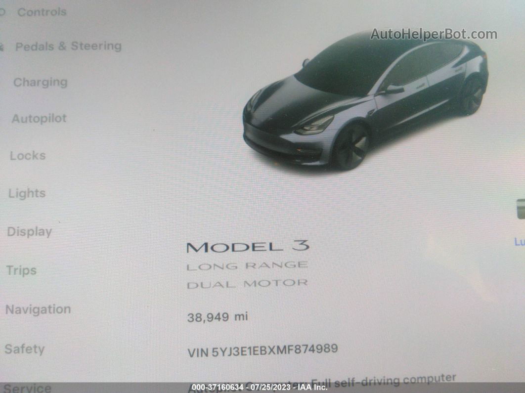 2021 Tesla Model 3 Long Range Gray vin: 5YJ3E1EBXMF874989