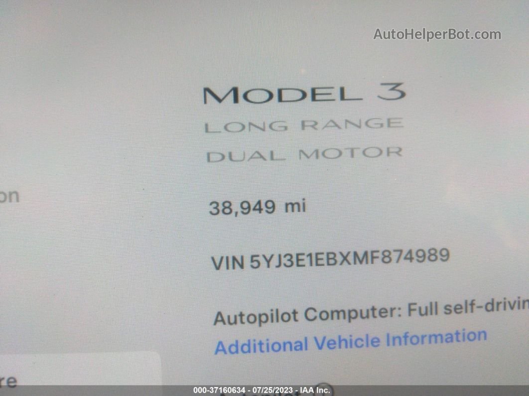 2021 Tesla Model 3 Long Range Gray vin: 5YJ3E1EBXMF874989