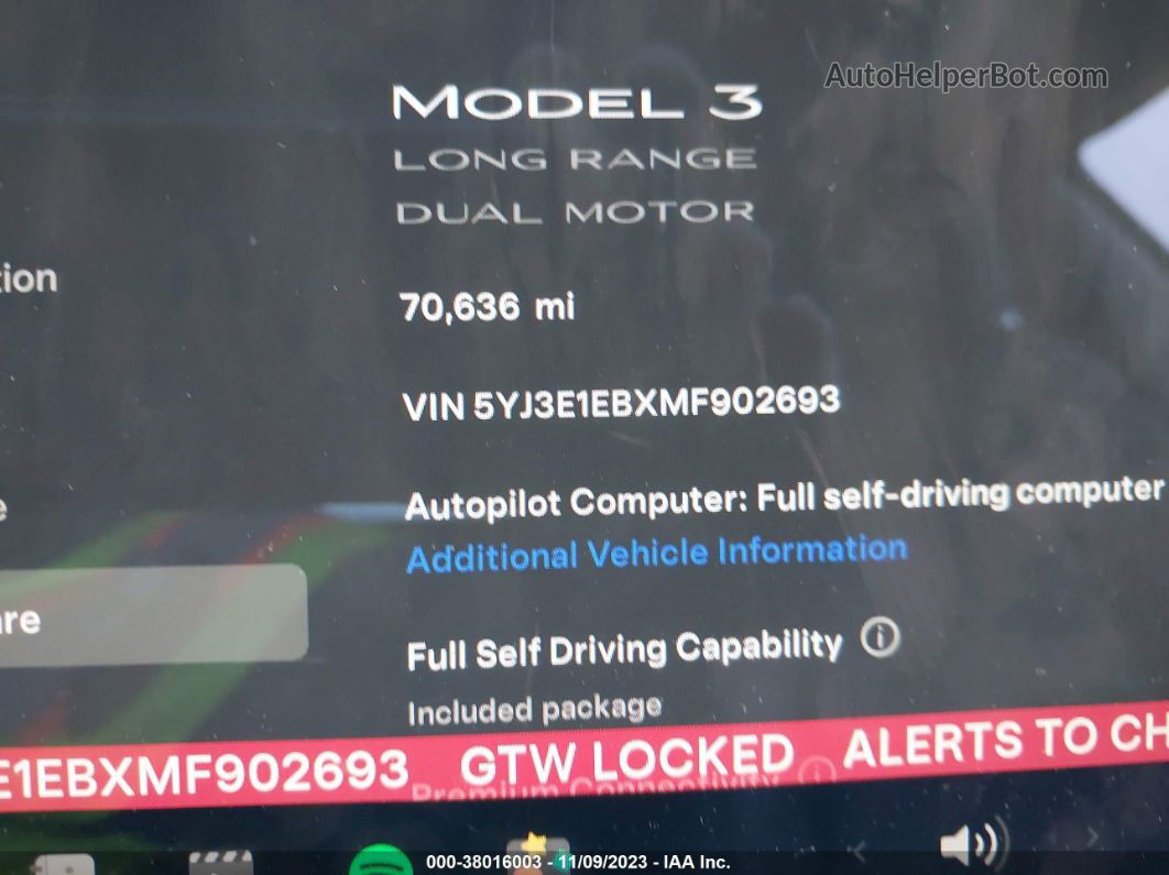 2021 Tesla Model 3 Long Range Dual Motor All-wheel Drive Gray vin: 5YJ3E1EBXMF902693