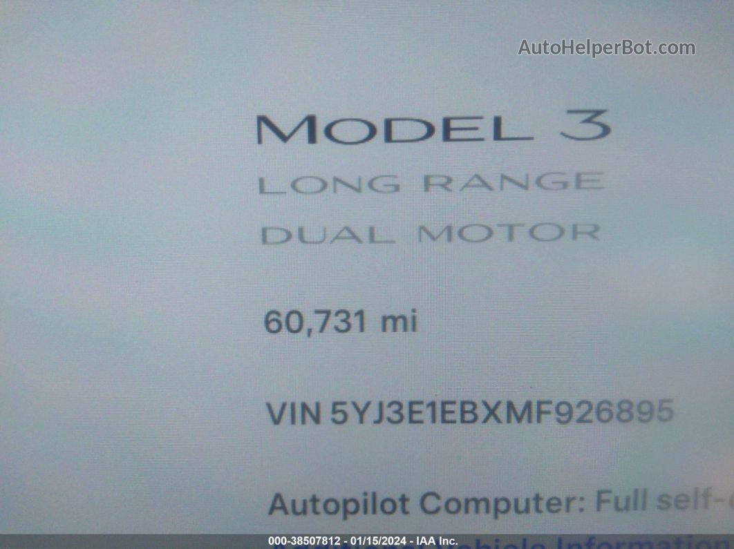 2021 Tesla Model 3 Long Range Dual Motor All-wheel Drive White vin: 5YJ3E1EBXMF926895