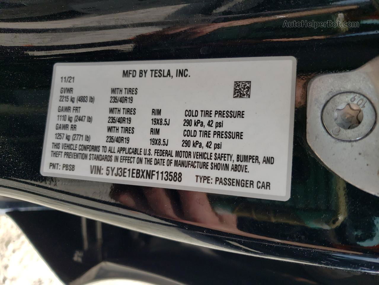 2022 Tesla Model 3  Черный vin: 5YJ3E1EBXNF113588