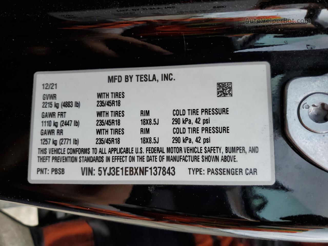 2022 Tesla Model 3  Black vin: 5YJ3E1EBXNF137843