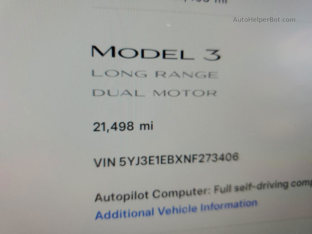 2022 Tesla Model 3  White vin: 5YJ3E1EBXNF273406