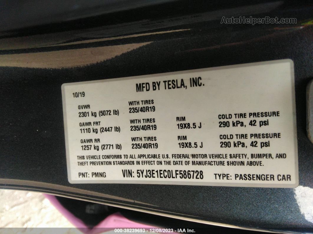 2020 Tesla Model 3 Performance Dual Motor All-wheel Drive Pink vin: 5YJ3E1EC0LF586728
