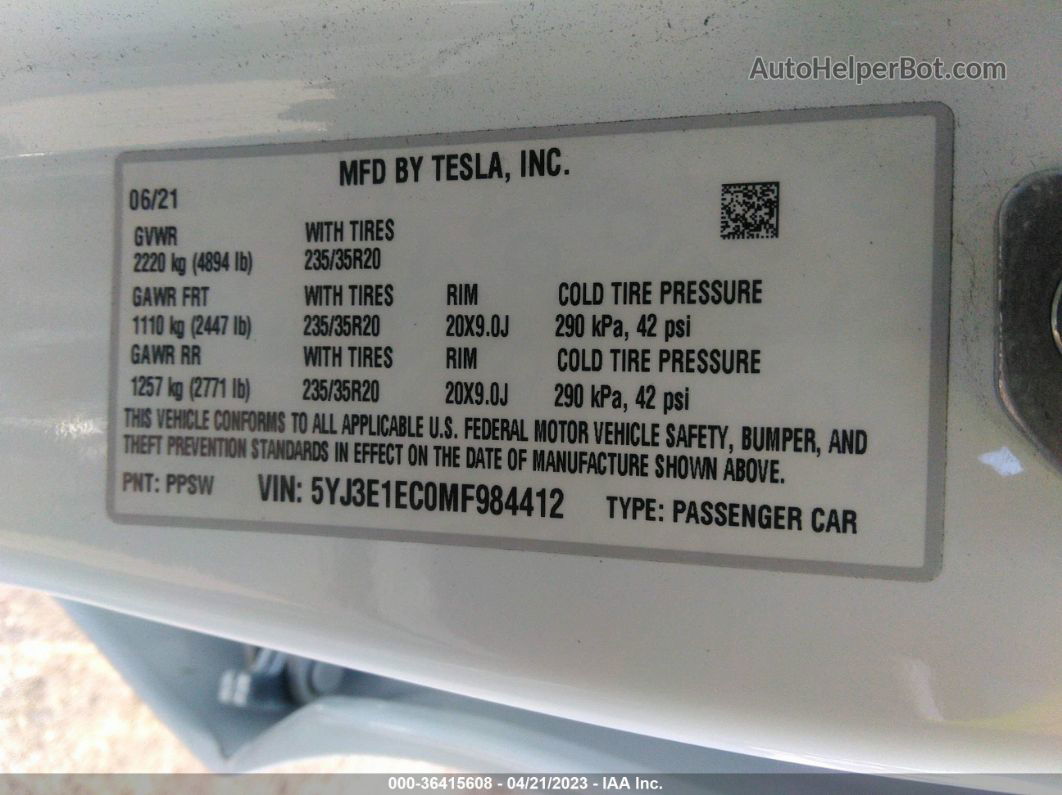 2021 Tesla Model 3 Performance White vin: 5YJ3E1EC0MF984412