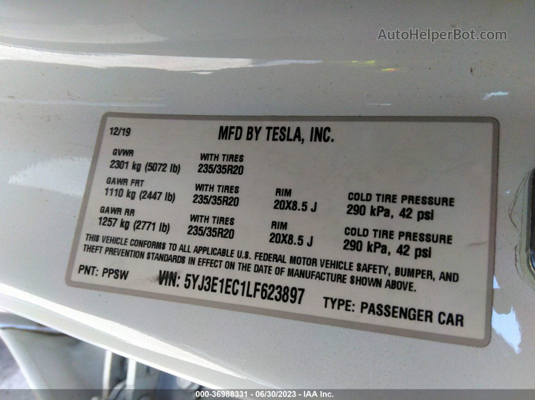 2020 Tesla Model 3 Performance White vin: 5YJ3E1EC1LF623897