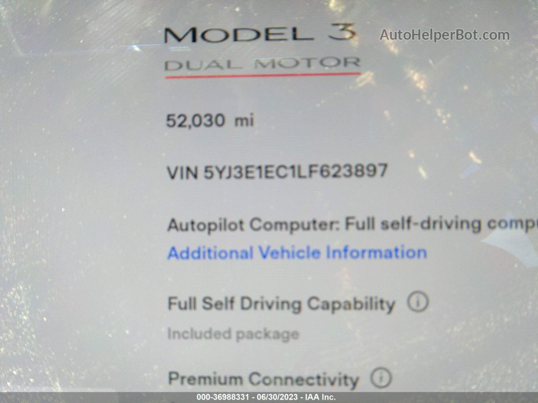 2020 Tesla Model 3 Performance White vin: 5YJ3E1EC1LF623897