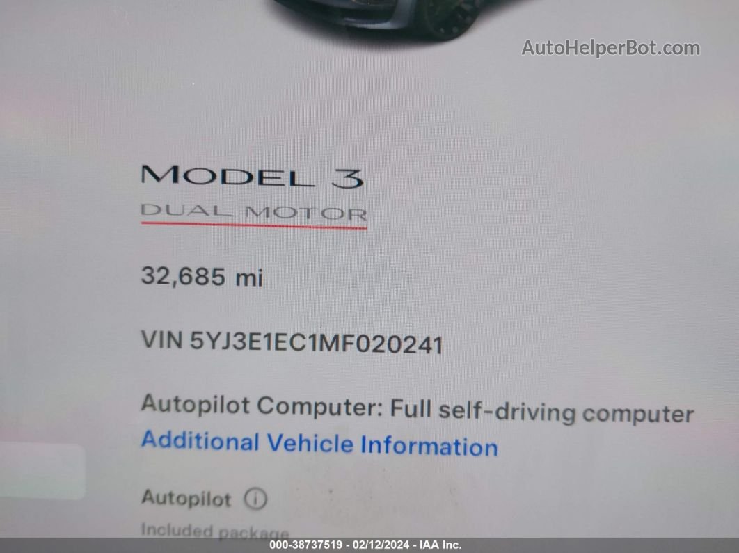 2021 Tesla Model 3 Performance Dual Motor All-wheel Drive Gray vin: 5YJ3E1EC1MF020241