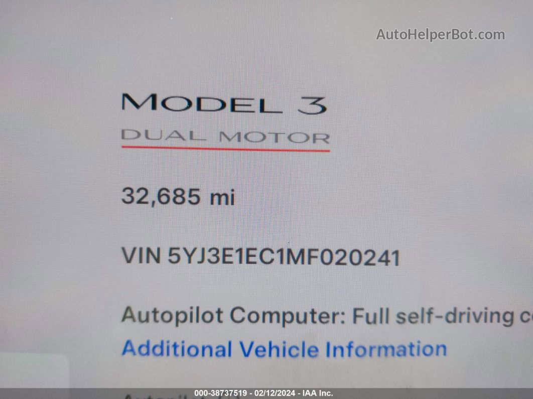 2021 Tesla Model 3 Performance Dual Motor All-wheel Drive Gray vin: 5YJ3E1EC1MF020241