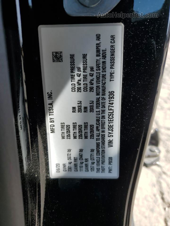 2020 Tesla Model 3  Black vin: 5YJ3E1EC5LF741936