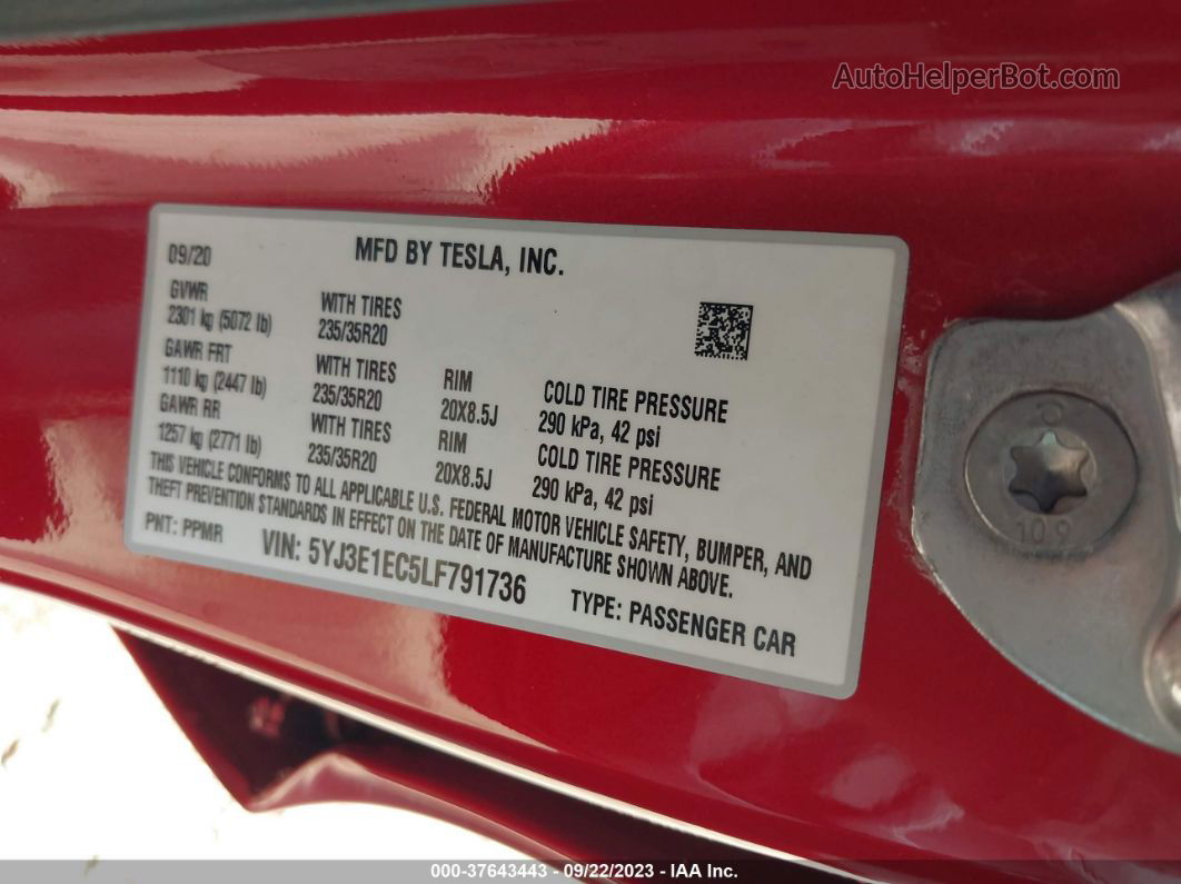 2020 Tesla Model 3 Performance Dual Motor All-wheel Drive Red vin: 5YJ3E1EC5LF791736