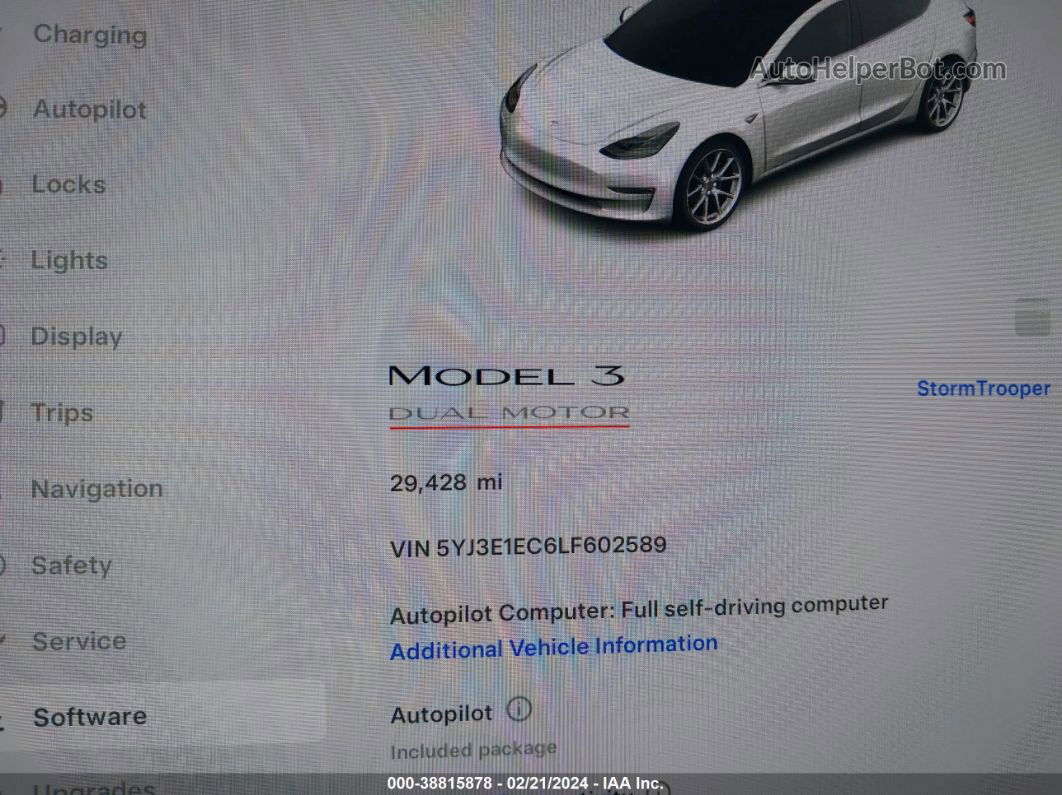 2020 Tesla Model 3 Performance Dual Motor All-wheel Drive White vin: 5YJ3E1EC6LF602589