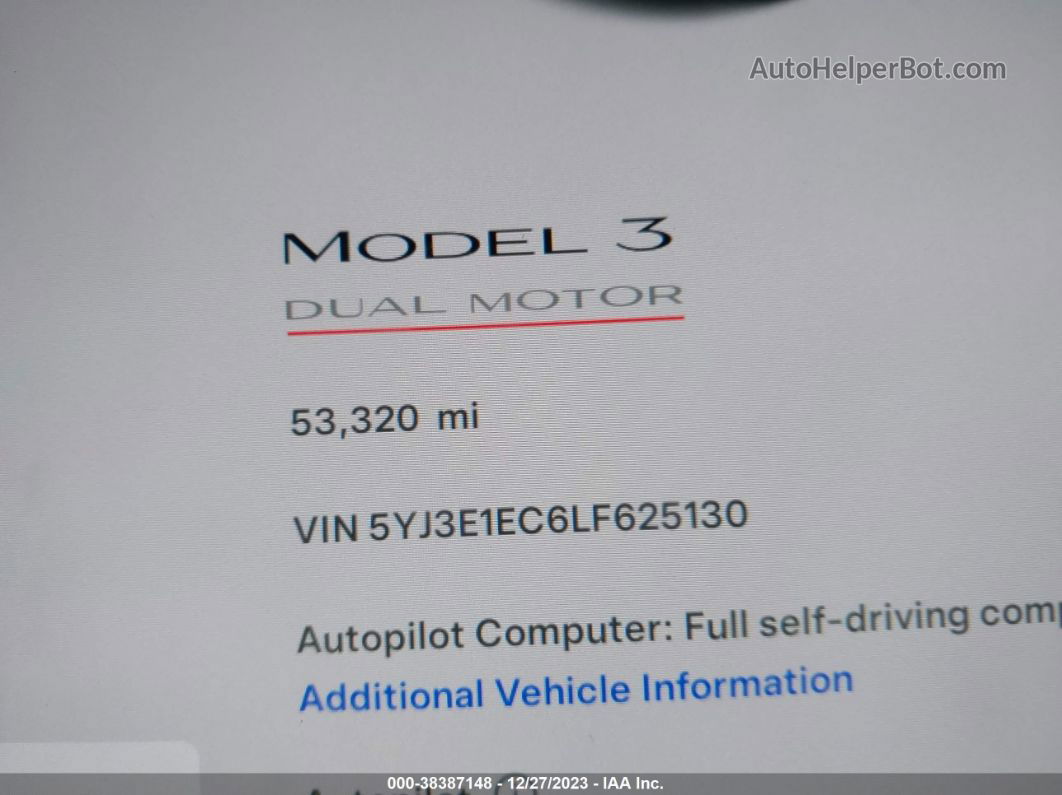 2020 Tesla Model 3 Performance Dual Motor All-wheel Drive White vin: 5YJ3E1EC6LF625130