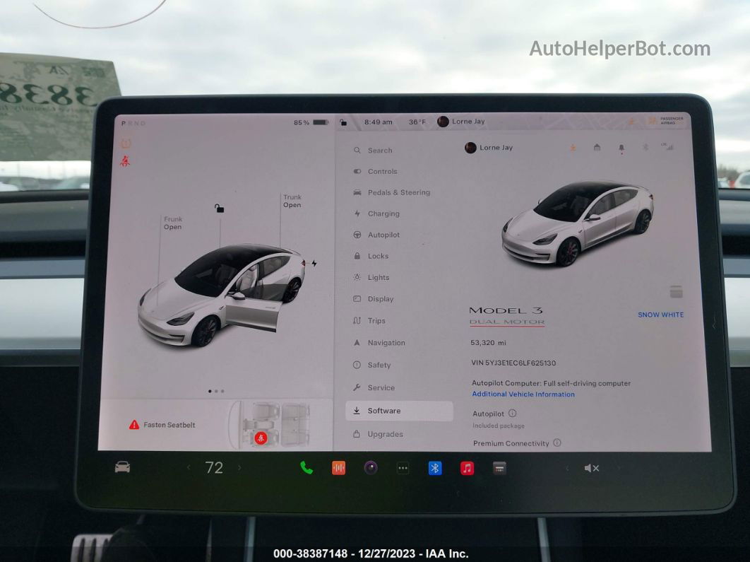 2020 Tesla Model 3 Performance Dual Motor All-wheel Drive White vin: 5YJ3E1EC6LF625130