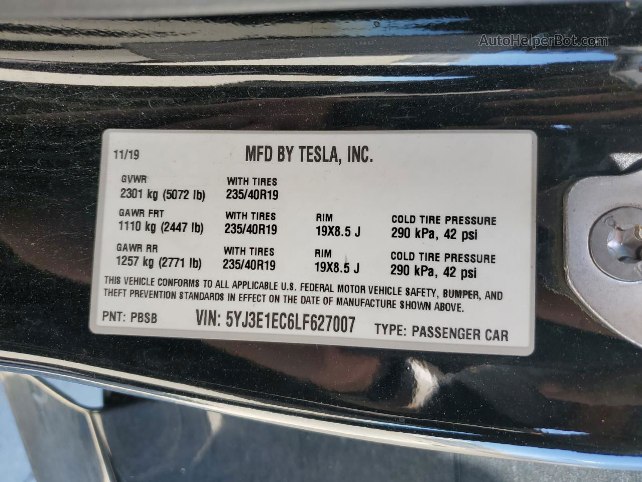 2020 Tesla Model 3  Black vin: 5YJ3E1EC6LF627007