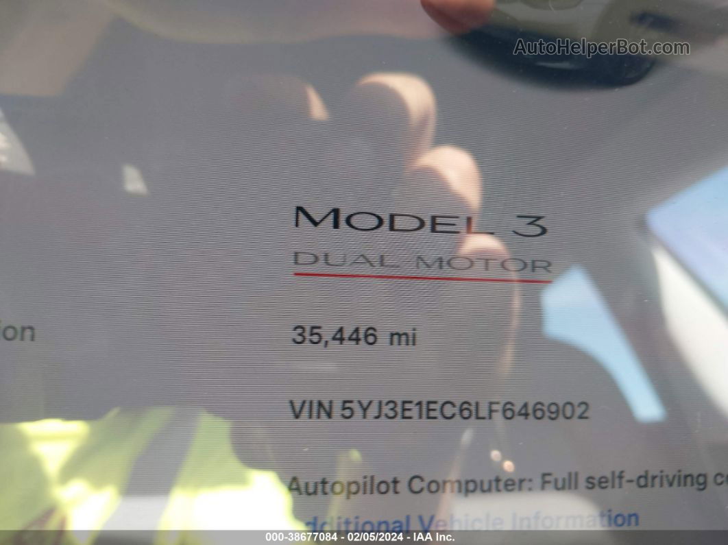 2020 Tesla Model 3 Performance Dual Motor All-wheel Drive Gray vin: 5YJ3E1EC6LF646902