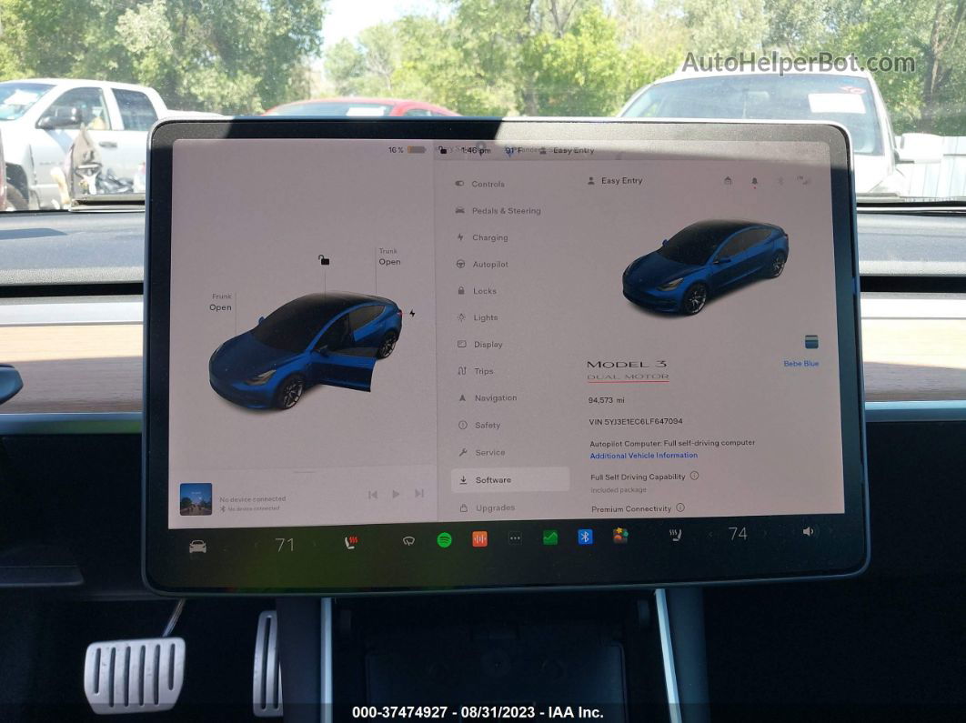 2020 Tesla Model 3 Performance Blue vin: 5YJ3E1EC6LF647094