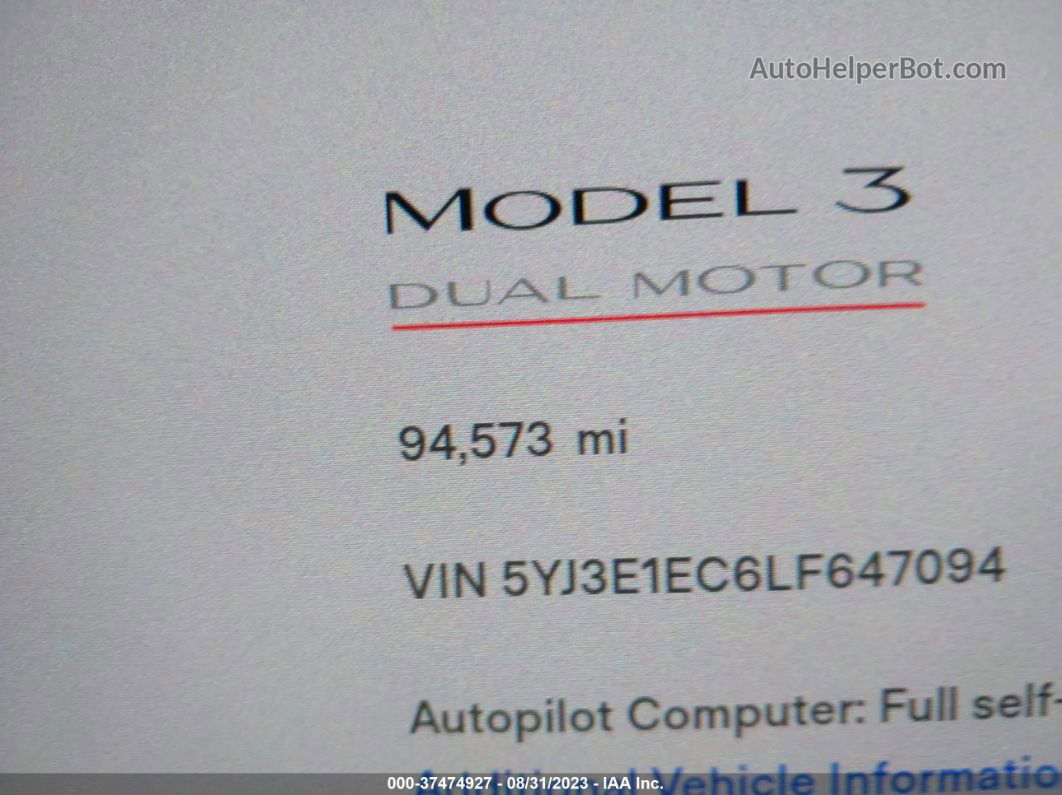 2020 Tesla Model 3 Performance Blue vin: 5YJ3E1EC6LF647094