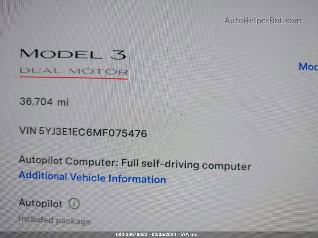 2021 Tesla Model 3 Performance Dual Motor All-wheel Drive Белый vin: 5YJ3E1EC6MF075476