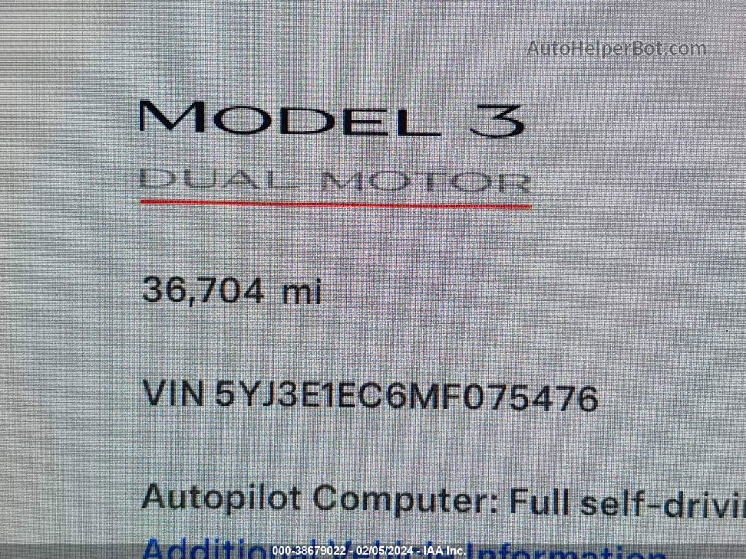 2021 Tesla Model 3 Performance Dual Motor All-wheel Drive Белый vin: 5YJ3E1EC6MF075476