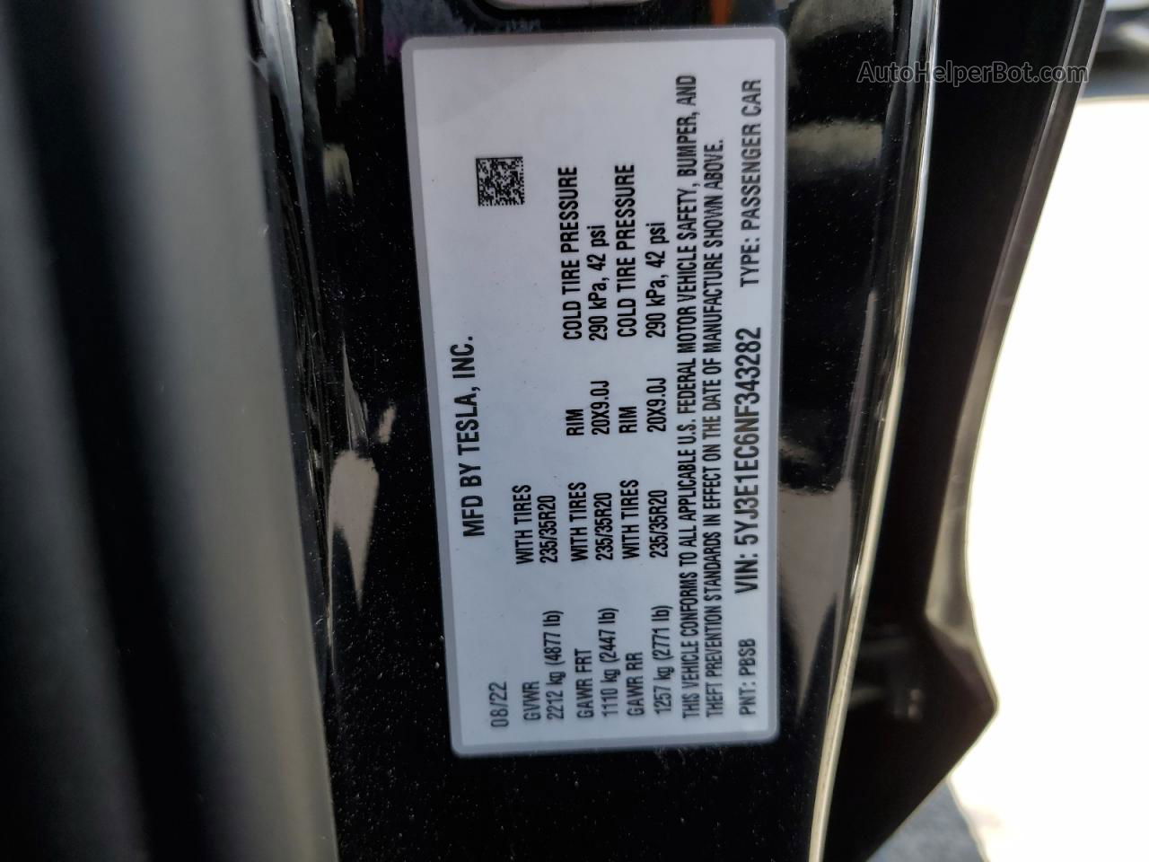 2022 Tesla Model 3  Black vin: 5YJ3E1EC6NF343282